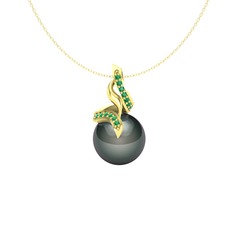 Kraliyet İnci Kolye - Siyah inci ve yeşil kuvars 18 ayar altın kolye (40 cm gümüş rolo zincir) #1j7zcmt
