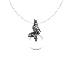 Kraliyet İnci Kolye - Inci ve swarovski 925 ayar siyah rodyum kaplama gümüş kolye (40 cm rose altın rolo zincir) #1jf4nfj
