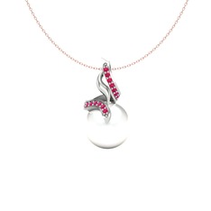 Kraliyet İnci Kolye - Inci ve rodolit garnet 925 ayar gümüş kolye (40 cm rose altın rolo zincir) #1krp08i