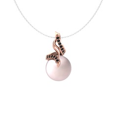 Kraliyet İnci Kolye - Pembe inci ve siyah zirkon 18 ayar rose altın kolye (40 cm beyaz altın rolo zincir) #1ky9m9x