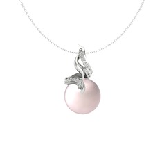 Pembe inci ve beyaz zirkon 14 ayar beyaz altın kolye (40 cm beyaz altın rolo zincir)