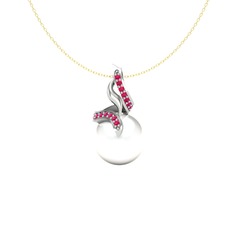 Kraliyet İnci Kolye - Inci ve rodolit garnet 18 ayar beyaz altın kolye (40 cm altın rolo zincir) #1mmm66n