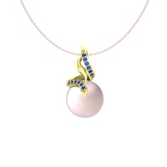 Kraliyet İnci Kolye - Pembe inci ve lab safir 14 ayar altın kolye (40 cm rose altın rolo zincir) #1oeekwj