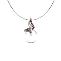 Kraliyet İnci Kolye - Inci ve garnet 8 ayar beyaz altın kolye (40 cm gümüş rolo zincir) #1oxsneq