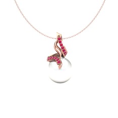 Kraliyet İnci Kolye - Inci ve rodolit garnet 14 ayar rose altın kolye (40 cm rose altın rolo zincir) #1p390su