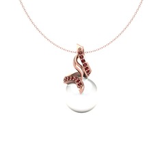 Kraliyet İnci Kolye - Inci ve garnet 925 ayar rose altın kaplama gümüş kolye (40 cm rose altın rolo zincir) #1pysqco