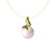 Kraliyet İnci Kolye - Pembe inci ve siyah zirkon 925 ayar altın kaplama gümüş kolye (40 cm altın rolo zincir) #1q74a0a