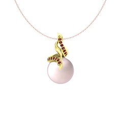 Pembe inci ve garnet 925 ayar altın kaplama gümüş kolye (40 cm gümüş rolo zincir)