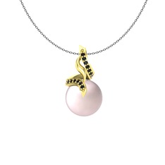 Kraliyet İnci Kolye - Pembe inci ve siyah zirkon 14 ayar altın kolye (40 cm gümüş rolo zincir) #1qlx5sz