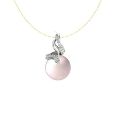 Kraliyet İnci Kolye - Pembe inci ve swarovski 14 ayar beyaz altın kolye (40 cm altın rolo zincir) #1qtt959