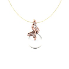 Inci ve beyaz zirkon 8 ayar rose altın kolye (40 cm gümüş rolo zincir)