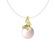 Kraliyet İnci Kolye - Pembe inci ve beyaz zirkon 14 ayar altın kolye (40 cm gümüş rolo zincir) #1r3sd3y