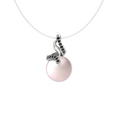 Kraliyet İnci Kolye - Pembe inci ve siyah zirkon 925 ayar gümüş kolye (40 cm beyaz altın rolo zincir) #1rb62qu