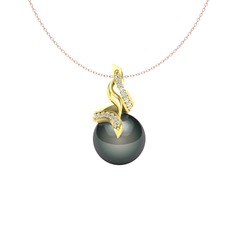 Kraliyet İnci Kolye - Siyah inci ve swarovski 925 ayar altın kaplama gümüş kolye (40 cm rose altın rolo zincir) #1roc5fm
