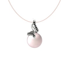Kraliyet İnci Kolye - Pembe inci ve siyah zirkon 925 ayar gümüş kolye (40 cm gümüş rolo zincir) #1s59s8r