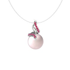 Pembe inci ve rodolit garnet 925 ayar gümüş kolye (40 cm beyaz altın rolo zincir)