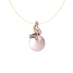 Kraliyet İnci Kolye - Pembe inci ve beyaz zirkon 14 ayar rose altın kolye (40 cm gümüş rolo zincir) #1sfmbt9