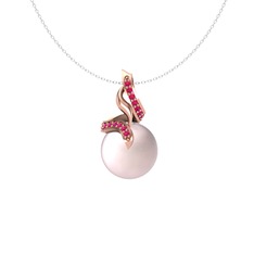 Kraliyet İnci Kolye - Pembe inci ve rodolit garnet 18 ayar rose altın kolye (40 cm beyaz altın rolo zincir) #1svmfpi