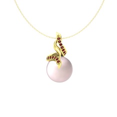 Pembe inci ve garnet 18 ayar altın kolye (40 cm altın rolo zincir)