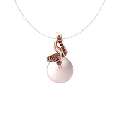Kraliyet İnci Kolye - Pembe inci ve garnet 8 ayar rose altın kolye (40 cm gümüş rolo zincir) #1uq75t5