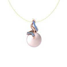 Kraliyet İnci Kolye - Pembe inci ve akuamarin 8 ayar rose altın kolye (40 cm altın rolo zincir) #1vluj4o