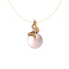 Kraliyet İnci Kolye - Pembe inci ve sitrin 14 ayar rose altın kolye (40 cm altın rolo zincir) #1vqj14o