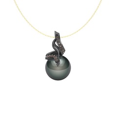 Kraliyet İnci Kolye - Siyah inci ve dumanlı kuvars 925 ayar siyah rodyum kaplama gümüş kolye (40 cm altın rolo zincir) #1w3dgrg
