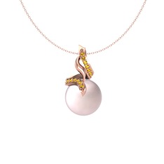 Kraliyet İnci Kolye - Pembe inci ve sitrin 18 ayar rose altın kolye (40 cm gümüş rolo zincir) #1w4nphu