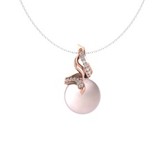 Pembe inci ve pırlanta 18 ayar rose altın kolye (0.2288 karat, 40 cm gümüş rolo zincir)