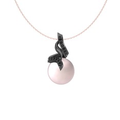 Kraliyet İnci Kolye - Pembe inci ve siyah zirkon 925 ayar siyah rodyum kaplama gümüş kolye (40 cm rose altın rolo zincir) #1wi76sw