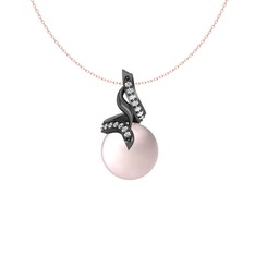 Kraliyet İnci Kolye - Pembe inci ve swarovski 925 ayar siyah rodyum kaplama gümüş kolye (40 cm rose altın rolo zincir) #1wlurb1