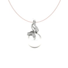 Kraliyet İnci Kolye - Inci ve swarovski 8 ayar beyaz altın kolye (40 cm rose altın rolo zincir) #1wopcbe