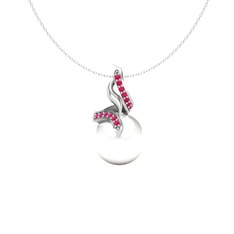 Kraliyet İnci Kolye - Inci ve rodolit garnet 925 ayar gümüş kolye (40 cm beyaz altın rolo zincir) #1wxo7q