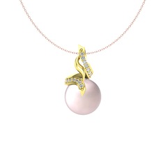 Kraliyet İnci Kolye - Pembe inci ve pırlanta 925 ayar altın kaplama gümüş kolye (0.2288 karat, 40 cm gümüş rolo zincir) #1wy34eh