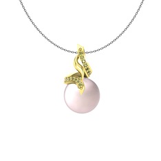 Kraliyet İnci Kolye - Pembe inci ve peridot 925 ayar altın kaplama gümüş kolye (40 cm gümüş rolo zincir) #1xawe2i