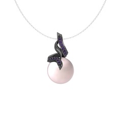 Kraliyet İnci Kolye - Pembe inci ve ametist 925 ayar siyah rodyum kaplama gümüş kolye (40 cm beyaz altın rolo zincir) #1xfjqq3