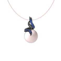 Kraliyet İnci Kolye - Pembe inci ve lab safir 925 ayar siyah rodyum kaplama gümüş kolye (40 cm rose altın rolo zincir) #1xmect1