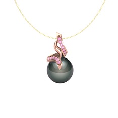 Kraliyet İnci Kolye - Siyah inci ve pembe kuvars 18 ayar rose altın kolye (40 cm gümüş rolo zincir) #1y0ltlf