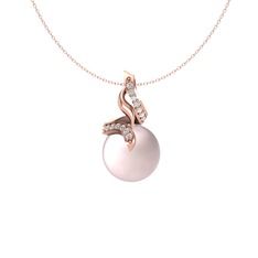 Pembe inci ve beyaz zirkon 8 ayar rose altın kolye (40 cm rose altın rolo zincir)