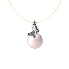 Kraliyet İnci Kolye - Pembe inci ve ametist 14 ayar beyaz altın kolye (40 cm altın rolo zincir) #45wvmb