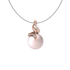 Kraliyet İnci Kolye - Pembe inci ve beyaz zirkon 8 ayar rose altın kolye (40 cm gümüş rolo zincir) #4dtxnr