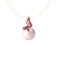 Kraliyet İnci Kolye - Pembe inci ve rodolit garnet 18 ayar rose altın kolye (40 cm gümüş rolo zincir) #4gz49l