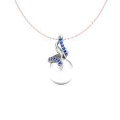 Inci ve lab safir 14 ayar beyaz altın kolye (40 cm rose altın rolo zincir)