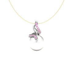 Kraliyet İnci Kolye - Inci ve pembe kuvars 18 ayar beyaz altın kolye (40 cm gümüş rolo zincir) #61zbv2