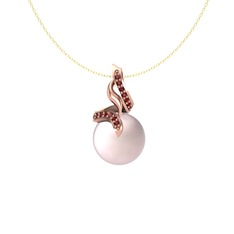Kraliyet İnci Kolye - Pembe inci ve garnet 18 ayar rose altın kolye (40 cm altın rolo zincir) #655bah