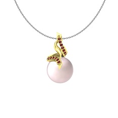 Kraliyet İnci Kolye - Pembe inci ve garnet 18 ayar altın kolye (40 cm gümüş rolo zincir) #6ed57p