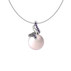 Pembe inci ve ametist 925 ayar gümüş kolye (40 cm gümüş rolo zincir)
