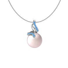 Kraliyet İnci Kolye - Pembe inci ve akuamarin 8 ayar beyaz altın kolye (40 cm gümüş rolo zincir) #6vda5t