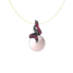 Kraliyet İnci Kolye - Pembe inci ve rodolit garnet 925 ayar siyah rodyum kaplama gümüş kolye (40 cm altın rolo zincir) #7mtwdi