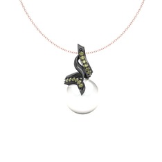 Kraliyet İnci Kolye - Inci ve peridot 925 ayar siyah rodyum kaplama gümüş kolye (40 cm rose altın rolo zincir) #7tjhdi